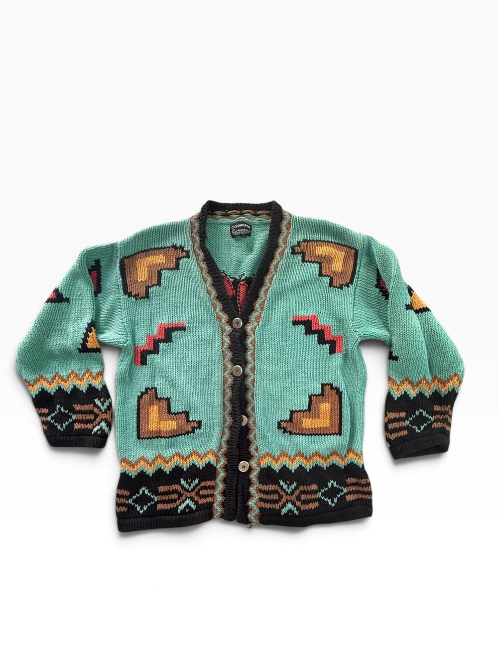 Vintage Carole Little Women’s Southwest Navajo Hand Knit Cardigan Sweater Small